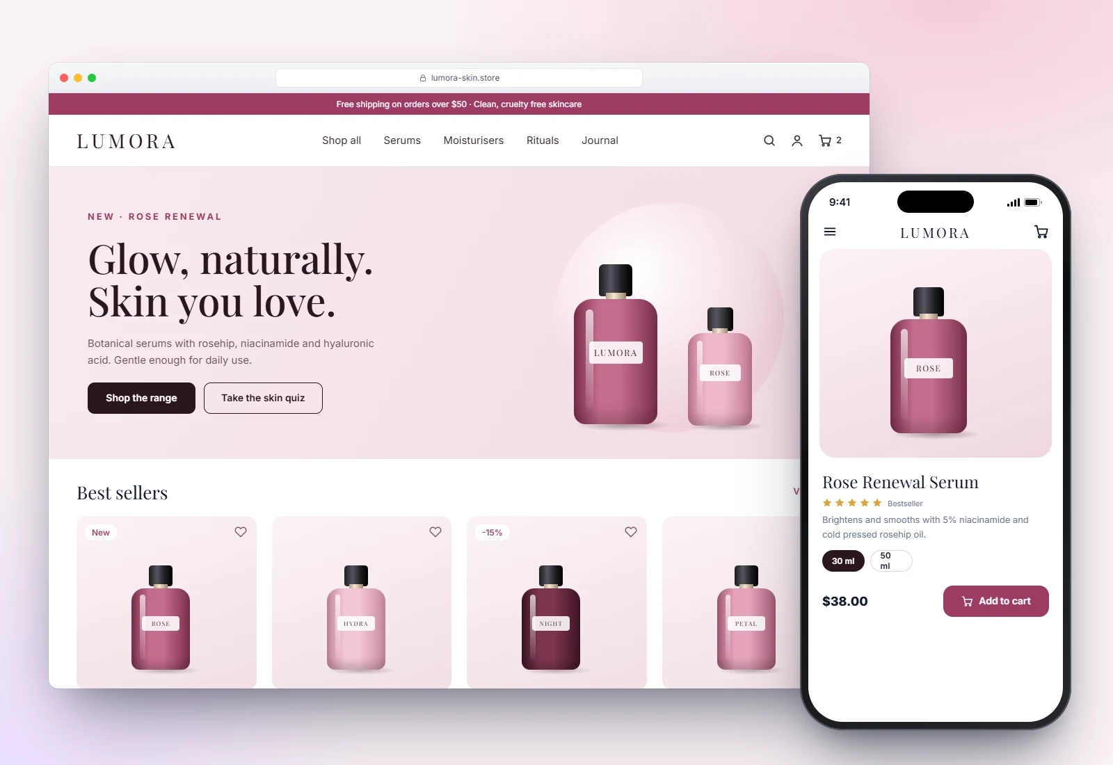 Lumora Skincare shopify store concept by DevSolvices