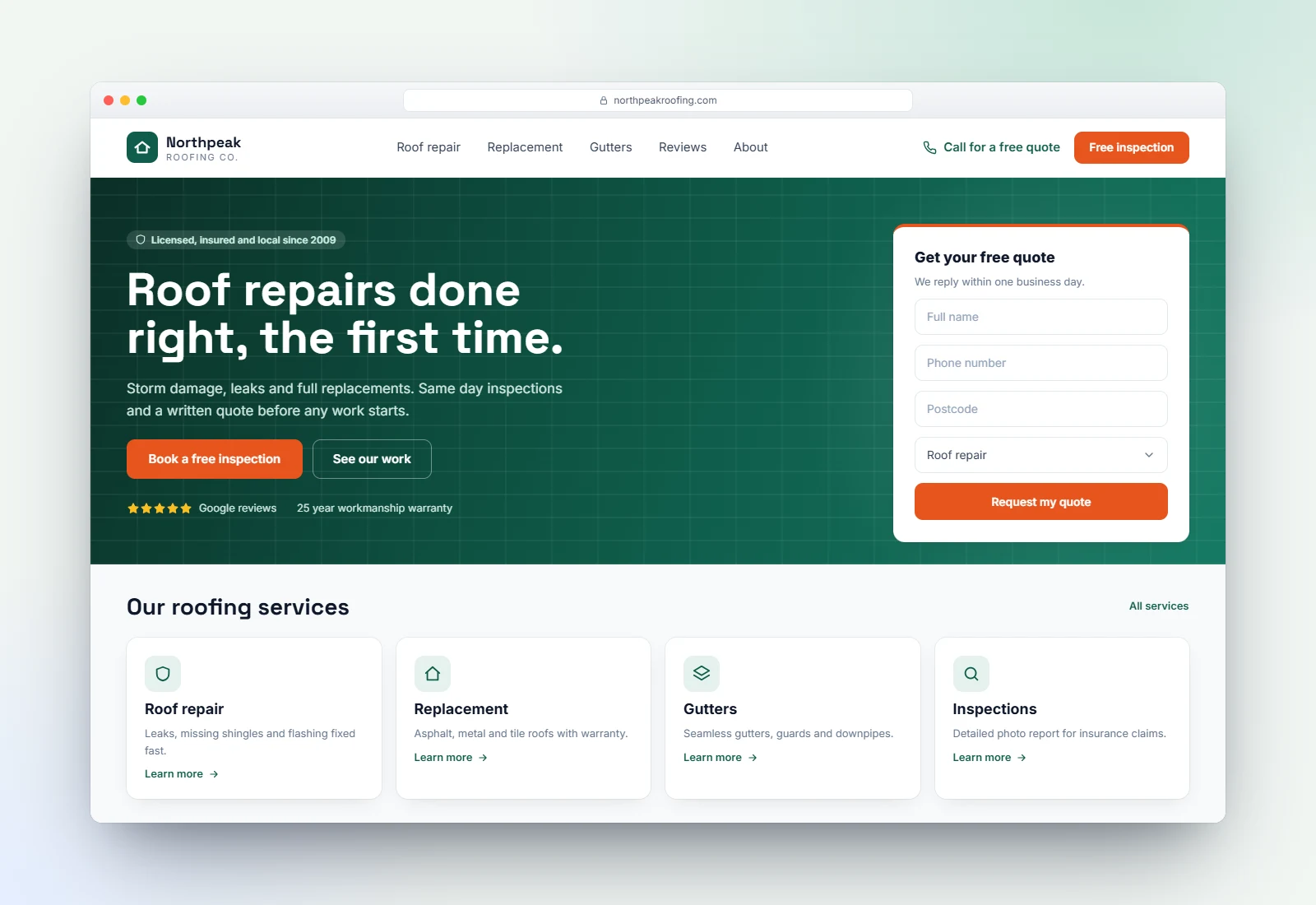 Northpeak Roofing wordpress website concept by DevSolvices