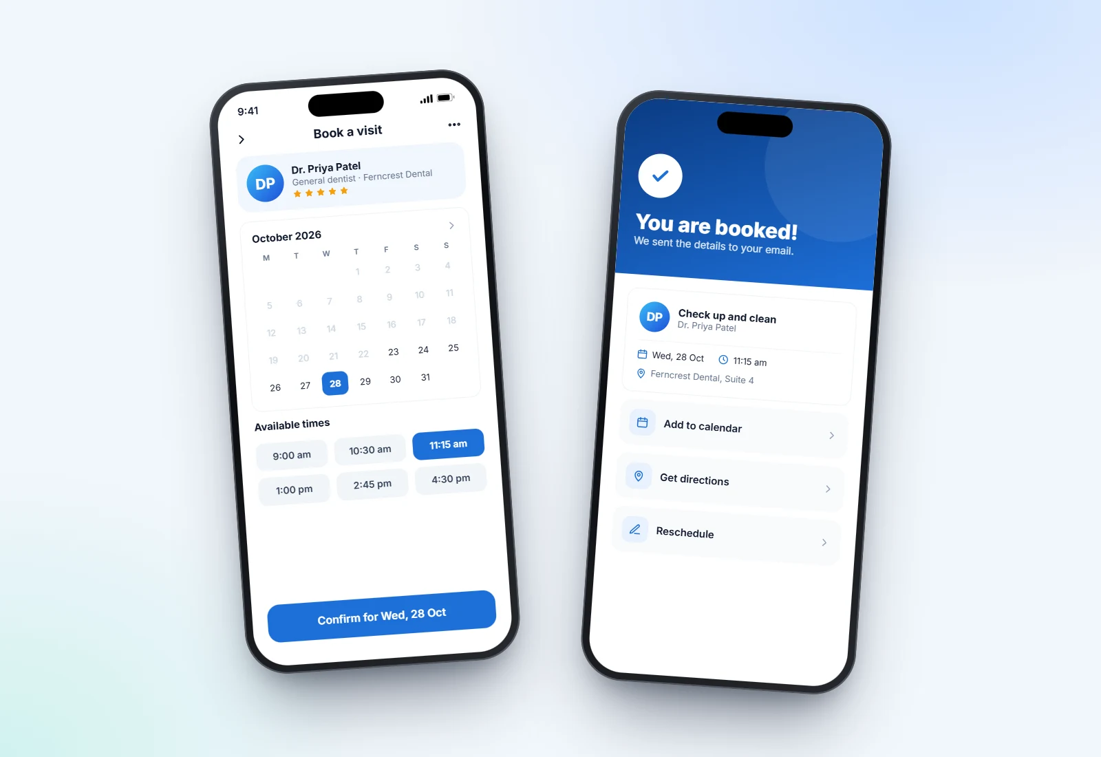 Ferncrest Dental booking app concept by DevSolvices