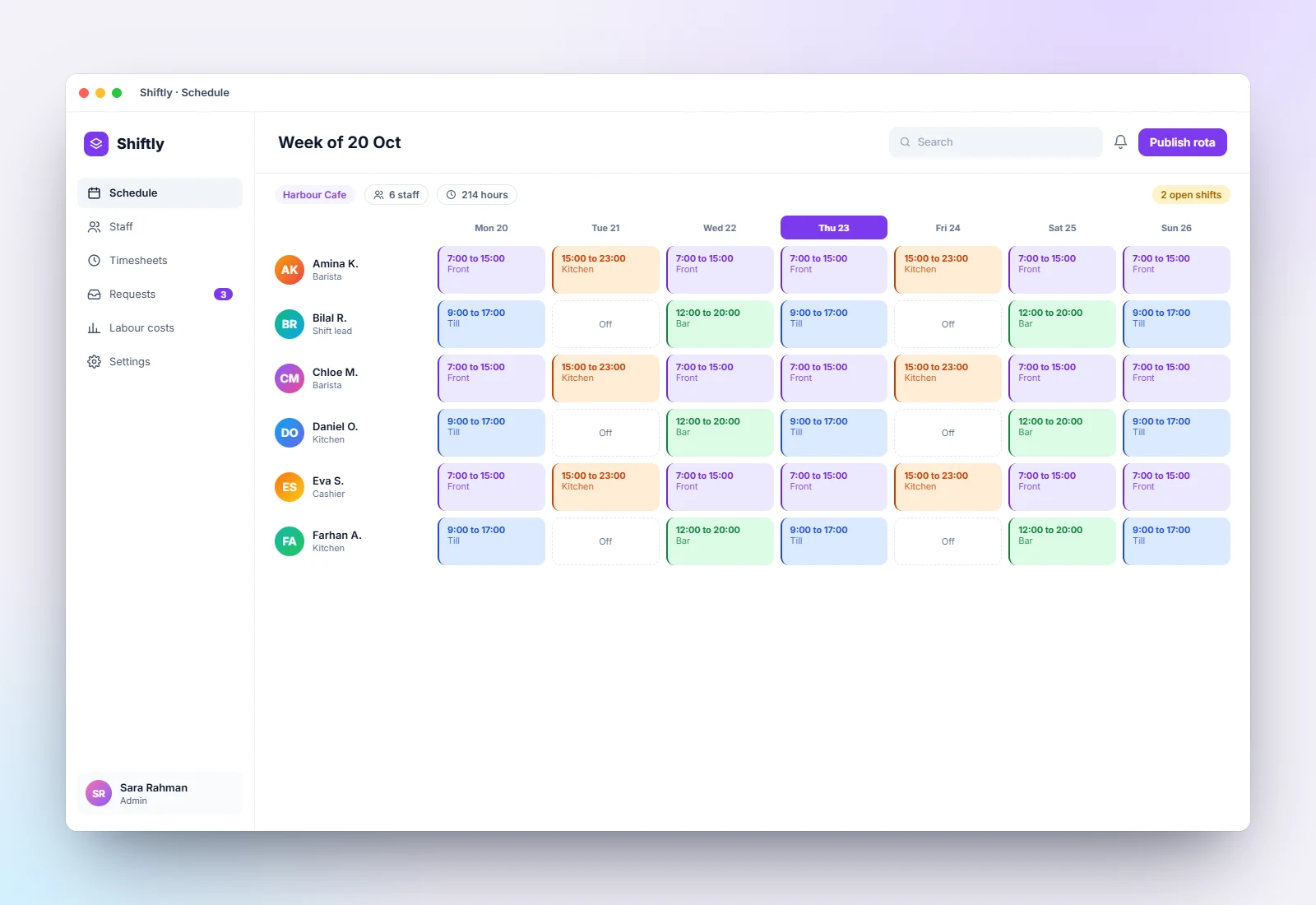 Shiftly staff scheduling concept by DevSolvices