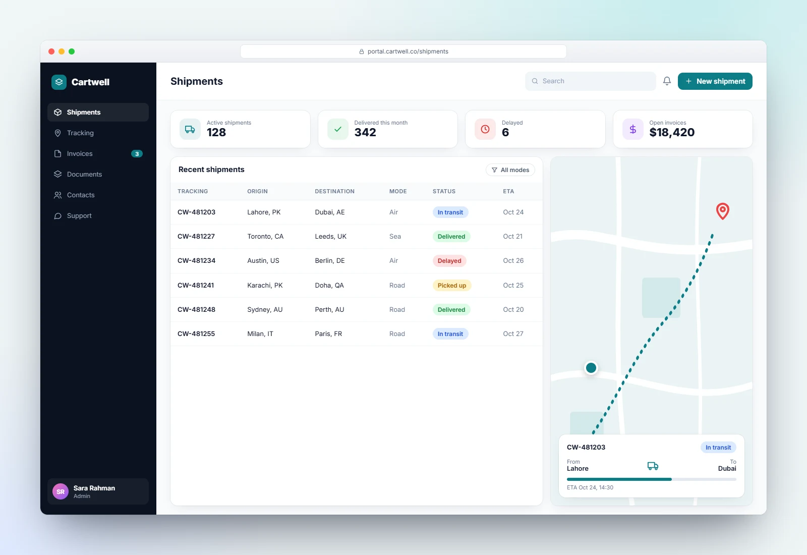 Cartwell Logistics client portal concept by DevSolvices